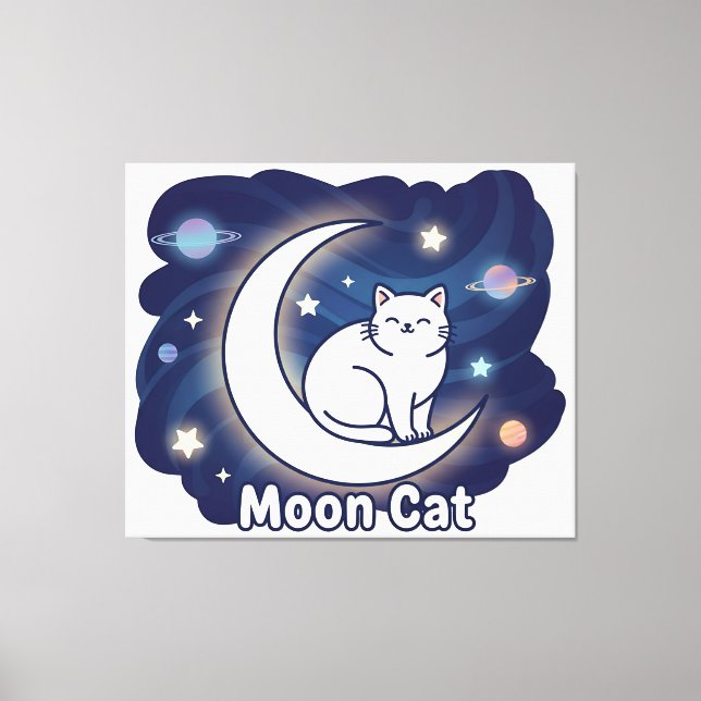Moon Cat Wall Art – Magical Cat on Crescent Moon P (Front)