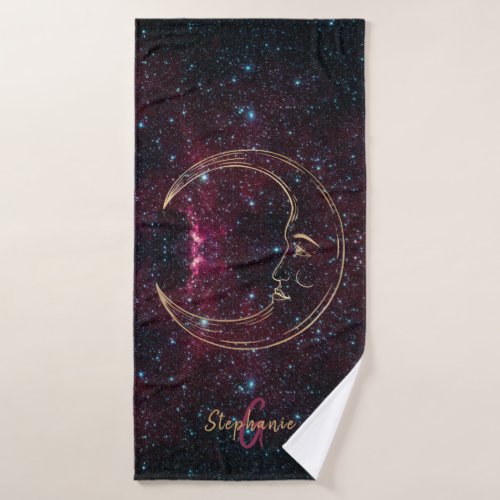 Moon Celestial Cancer Astrology Glitter Monogram Bath Towel