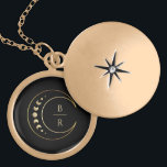 Moon Celestial Wedding Gold Plated Necklace<br><div class="desc">Seal your celestial theme with the "Moon Celestial Wedding Gold Plated Necklace" against a chic black background. The golden crescent moon and stars, complemented by the stylishly simple customizable initials of the couple, become an enchanting emblem. Moon phases delicately incorporated add a layer of symbolism, making this necklace more than...</div>