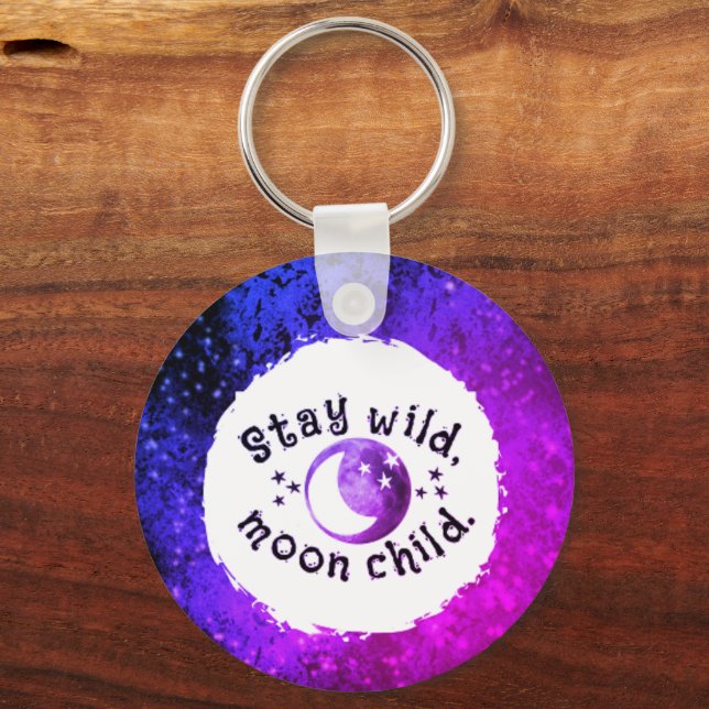 Moon Child Stay Wild Stars Monogram Fun Keychain (Front)