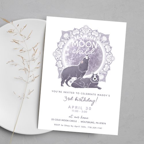 Moon Child Wolves Birthday Party Invitation