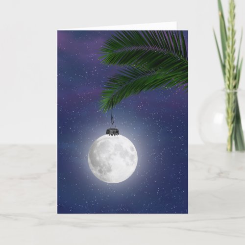 Moon Christmas Ornament On Palm Tree  Holiday Card