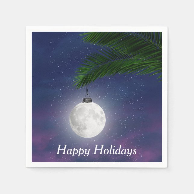Moon Christmas Ornament On Palm Tree  Napkins (Front)