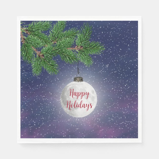 Moon Christmas Ornament On Pine Napkins (Front)