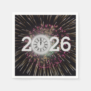 Moon Clock and Fireworks 2026 New Years Eve Napkins