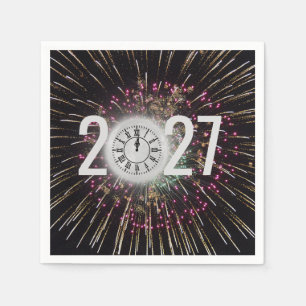 Moon Clock and Fireworks 2027 New Years Eve Napkins
