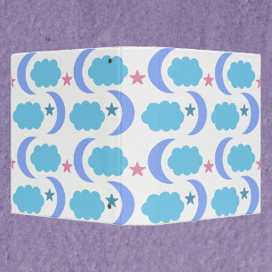 Moon Cloud Star Pattern Blue Purple 3 Ring Binder