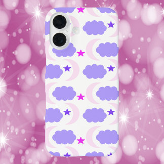 Moon Cloud Stars Dark Purple Pink Pattern iPhone 16 Case