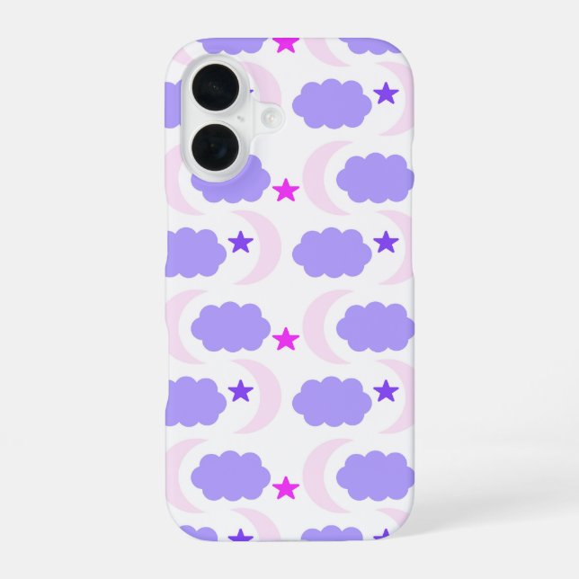 Moon Cloud Stars Dark Purple Pink Pattern Iphone Case (Back)