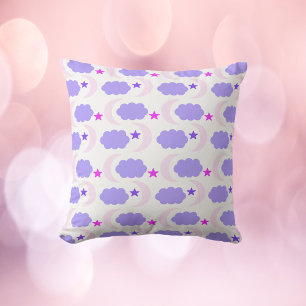 Moon Cloud Stars Dark Purple Pink Pattern Throw Pillow