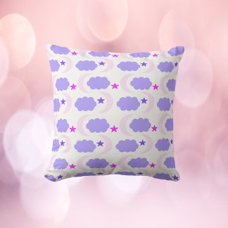 Moon Cloud Stars Dark Purple Pink Pattern Throw Pillow
