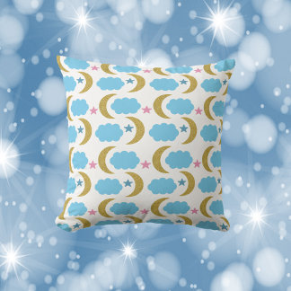 Moon Cloud Stars Faux Gold Glittern Throw Pillow