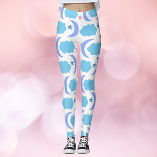 Moon Cloud Stars Pattern Blue Purple Leggings