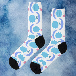 Moon Cloud Stars Pattern Purple Blue Socks