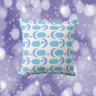 Moon Cloud Stars Pattern Purple Blue Throw Pillow