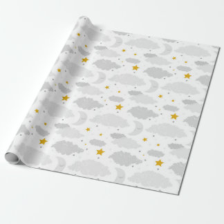 Moon, Clouds And Stars Baby Shower Pattern Wrapping Paper