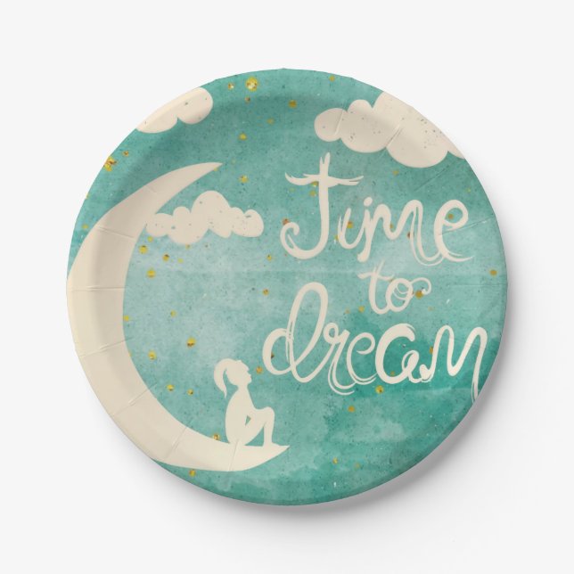Moon Clouds Inspiring Dream Quote Paper Plates (Front)