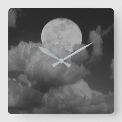 Moon  Clouds Over Kansas Square Wall Clock