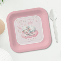 Moon Clouds Pink Lamb Baby Shower Paper Plates