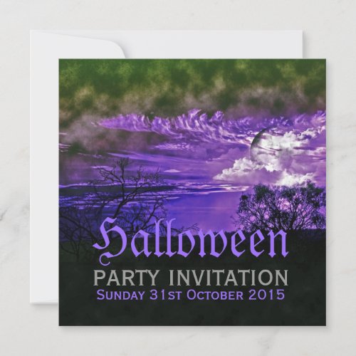 Moon Clouds Purple Halloween Invitations