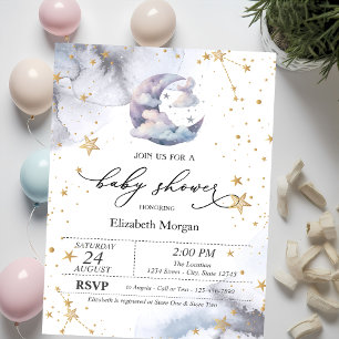 Moon Clouds Stars Baby Shower Invitation