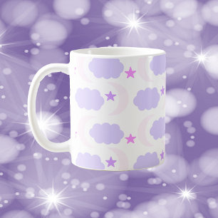 Moon Clouds Stars Light Pink Purple Coffee Mug