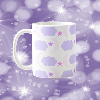 Moon Clouds Stars Light Pink Purple Coffee Mug