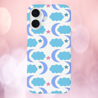 Moon Clouds Stars Pattern Blue Purple iPhone 16 Case