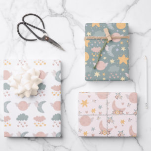 Moon Clouds Stars Wrapping Paper, Celestial Wrap Paper Sheets