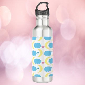 Moon Clouds Stars Yellow Blue Pattern Stainless Steel Water Bottle