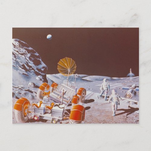 Moon colony with rover postcard