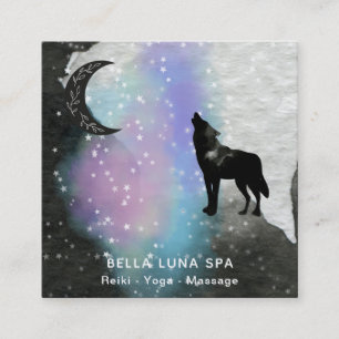 *~* Moon Cosmic . Howling Wolf Rainbow Shaman Square Business Card