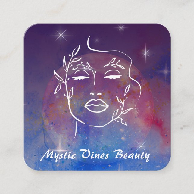 *~* Moon Cosmic Nebula Plant Goddess Floral QR  Square Business Card (Front)