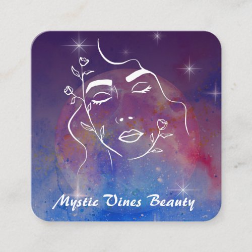 Moon Cosmic Plant Goddess Woman Floral QR   Square Business Card