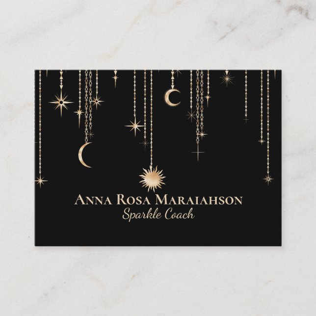 *~* Moon Cosmic Stars Gold Sparkle Glitter Sun Business Card (Front)