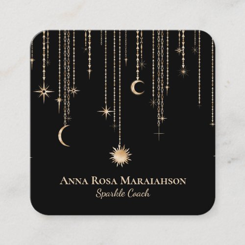  Moon Cosmic Stars Gold Sparkle Sun Glitter Square Business Card