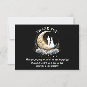 Moon crescent celestial couple silhouette night thank you card