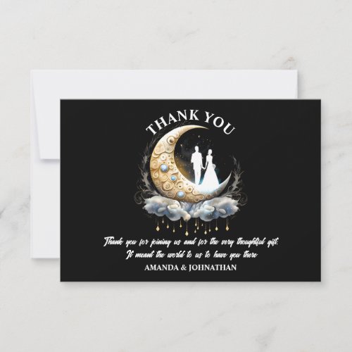 Moon crescent celestial couple silhouette night  thank you card