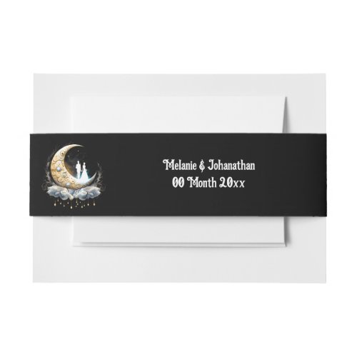 Moon crescent couple silhouette starry night sky invitation belly band