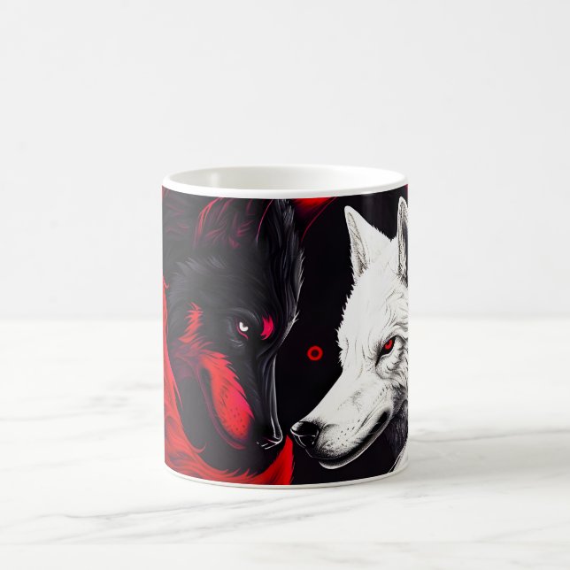 Moon Crimson Red White Wolf Coffee Mug (Center)