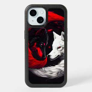 Moon Crimson Red White Wolf iPhone 15 Case