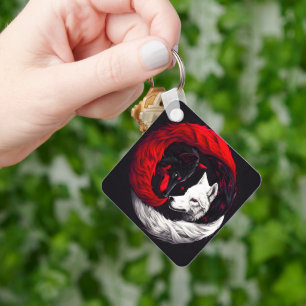 Moon Crimson Red White Wolf Keychain