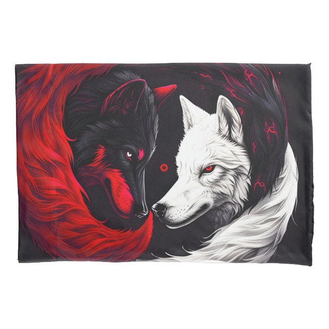 Moon Crimson Red White Wolf Pillow Case (Front)