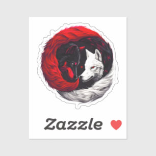 Moon Crimson Red White Wolf Sticker