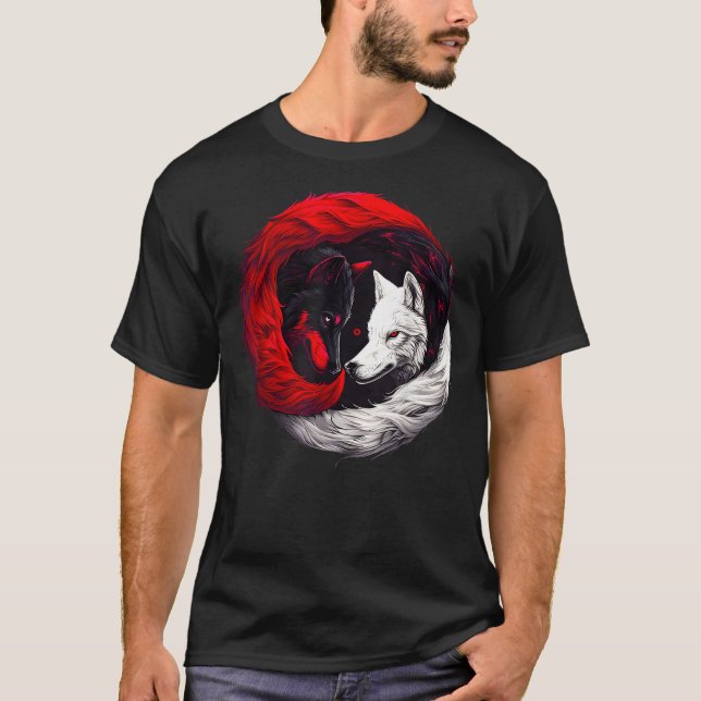 Moon Crimson Red White Wolf T-Shirt (Front)