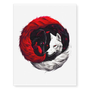 Moon Crimson Red White Wolf Temporary Tattoos