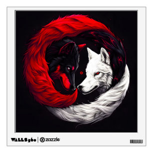 Moon Crimson Red White Wolf Wall Decal