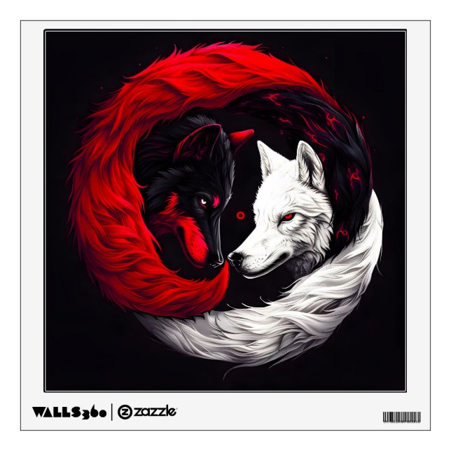 Moon Crimson Red White Wolf Wall Decal (Front)