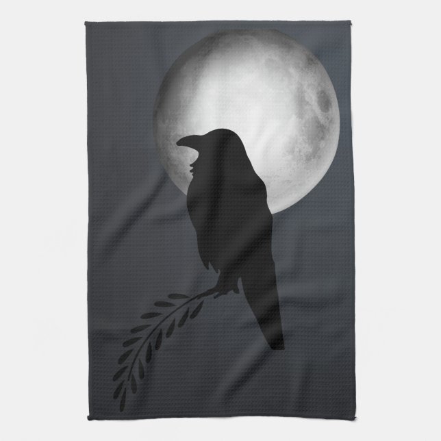 Moon & Crows, Black Bird Kitchen Towel Raven (Vertical)