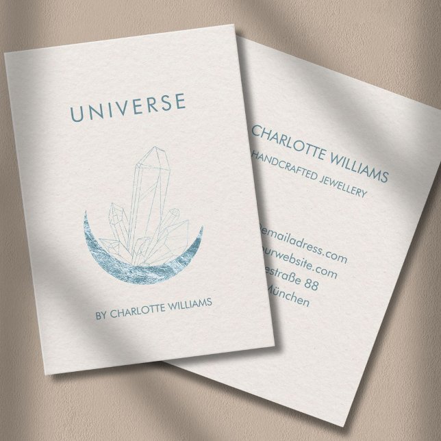  Moon Crystal Energy Healer Business Card (Moon Crystal Energy Healer Business Card - Beige -Soft-Blue.)